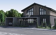 Проект мансардного дома с комбинированной отделкой и пристроенным навесом для авто