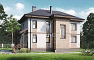 Проект двухэтажного коттеджа с террасой и балконом