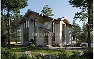 Проект двухэтажного дома с угловым крыльцом и лестничным эркером