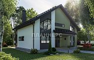 Проект двухэтажного дома с отделкой декоративной штукатуркой и большим витражным окном
