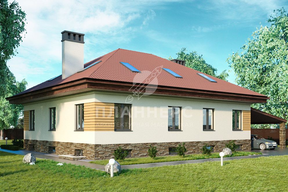 Большой выразительный дом с комбинированной отделкой