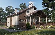 Проект большого загородного дома с подвалом, гаражом, мансардой и панорамными окнами