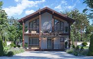 Проект загородного дома с террасой и балконом на главном фасаде