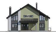 Проект двухэтажного дома с отделкой декоративной штукатуркой и большим витражным окном