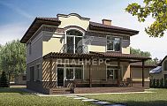 Проект двухэтажного дома с балконом, террасой и оригинальной отделкой
