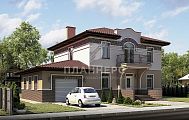 Проект двухэтажного дома с балконом, террасой и оригинальной отделкой