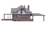 Проект мансардного дома с комбинированной отделкой, большой террасой и навесом для автомобиля