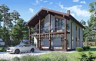 Проект загородного дома с террасой и балконом на главном фасаде