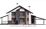 Проект дома Проект: 392B. «Аспект» - проект коттеджа с мансардой, кабинет на 1 эт и терраса, с навесом на 1 авто, с двускатной кровлей