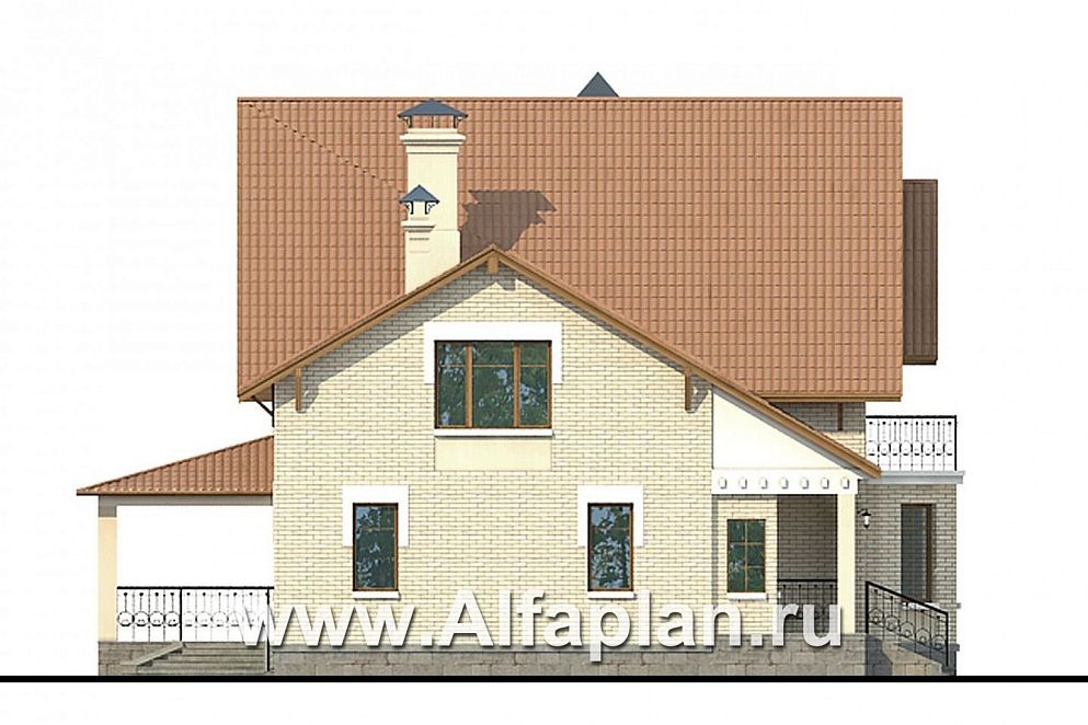 Проект дома Проект: 356B. «Золотая середина» - проект коттеджа с жилой мансардой, палнировка с сауной, с эркером и с балконом