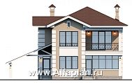 Проект: 157B. «Знаменка» - проект двухэтажного дома из газобетона, планировка с эркером и с террасой, с навесом на 1 авто