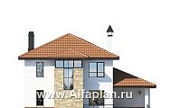 Проект: 140A. «Драйв» - проект двухэтажного дома, с высокой гостиной, стеррасой и кабинетом на 1 эт, в современном стиле