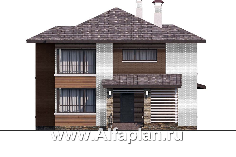 Проект: 399K. «Эридан» - красивый проект двухэтажного дома, с двусветной гостиной и с террасой, в современном стиле