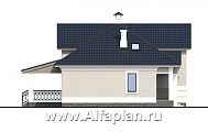 Проект: 327A. «Волга» - проект дома с мансардой, из газобетона, с террасой, планировка с тремя жилыми комнатами на 1 этаже и вторым светом