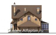 Проект: 51B. «Вива» - проект дома из кирпича, для узкого участка, в стиле фахверк, с навесом на 1 авто
