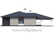 Проект дома Проект: 639E. «Покровка» - красивый дом, проект одноэтажного коттеджа из газобетона, мастер спальня, с террасой и с навесом на 2 авто