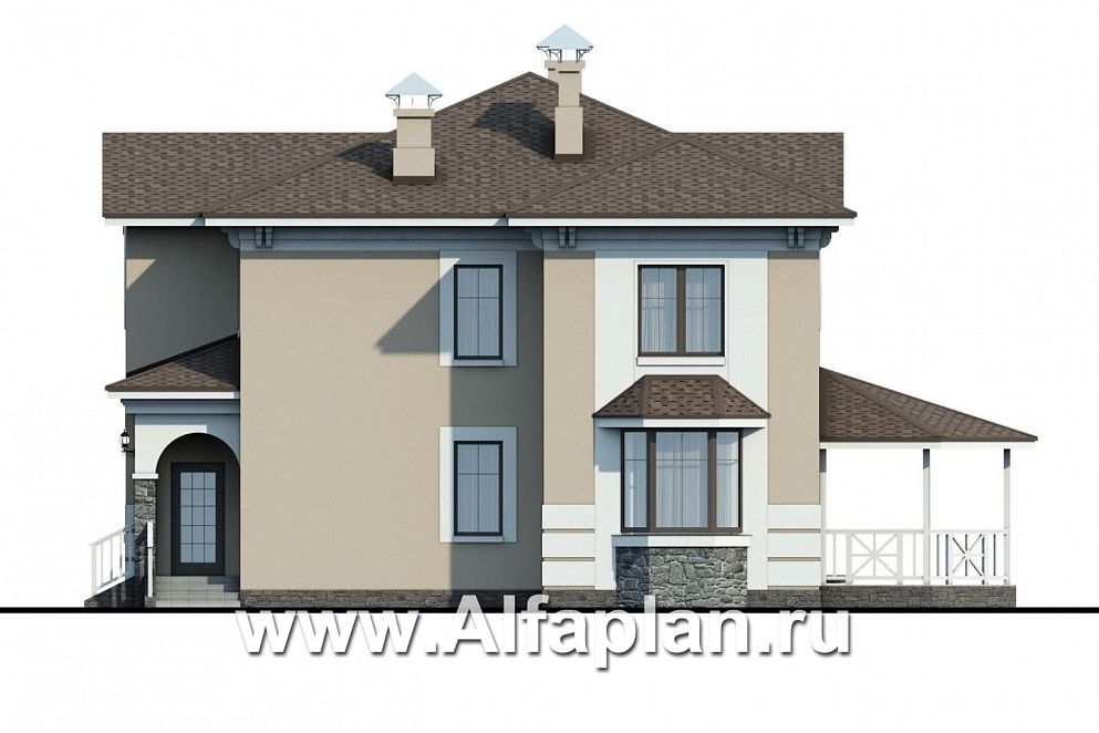 Проект: 338B. «Белоостров» - красивый проект двухэтажного дома, планировка с кабинетом на 1 эт, терраса, эркер в столовой