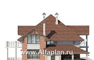 Проект: 142A. «Брилланте» - проект дома с мансардой, из кирпичей, с террасой и гаражом-навесом, с пирамидальной кровлей