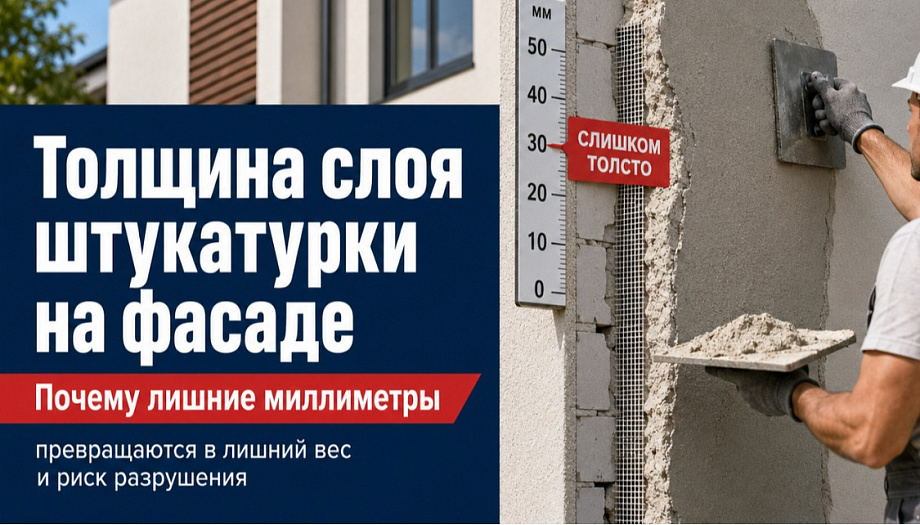 Толщина слоя штукатурки на фасаде: почему лишние миллиметры превращаются в лишний вес и риск разрушения