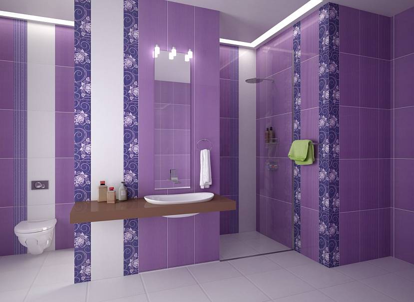 Ванная с фиолетовой плиткой