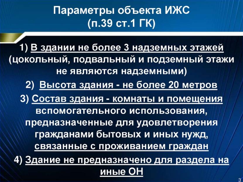 Параметры объекта ИЖС